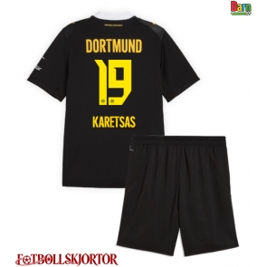 Borussia Dortmund Konstantinos Karetsas #19 Borta Kläder Barn 2026-27 Kortärmad (+ Korta byxor)